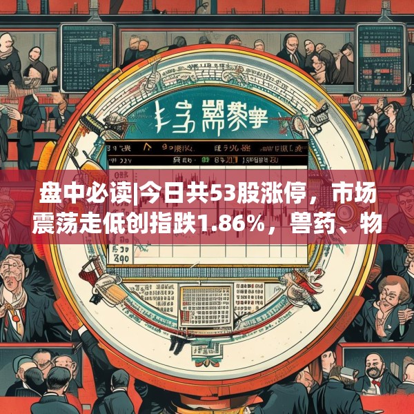 盘中必读|今日共53股涨停，市场震荡走低创指跌1.86%，兽药、物流板块逆势大涨