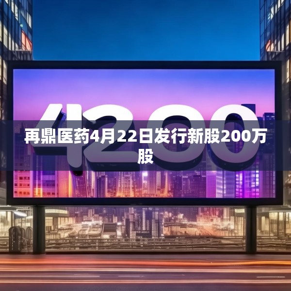 再鼎医药4月22日发行新股200万股